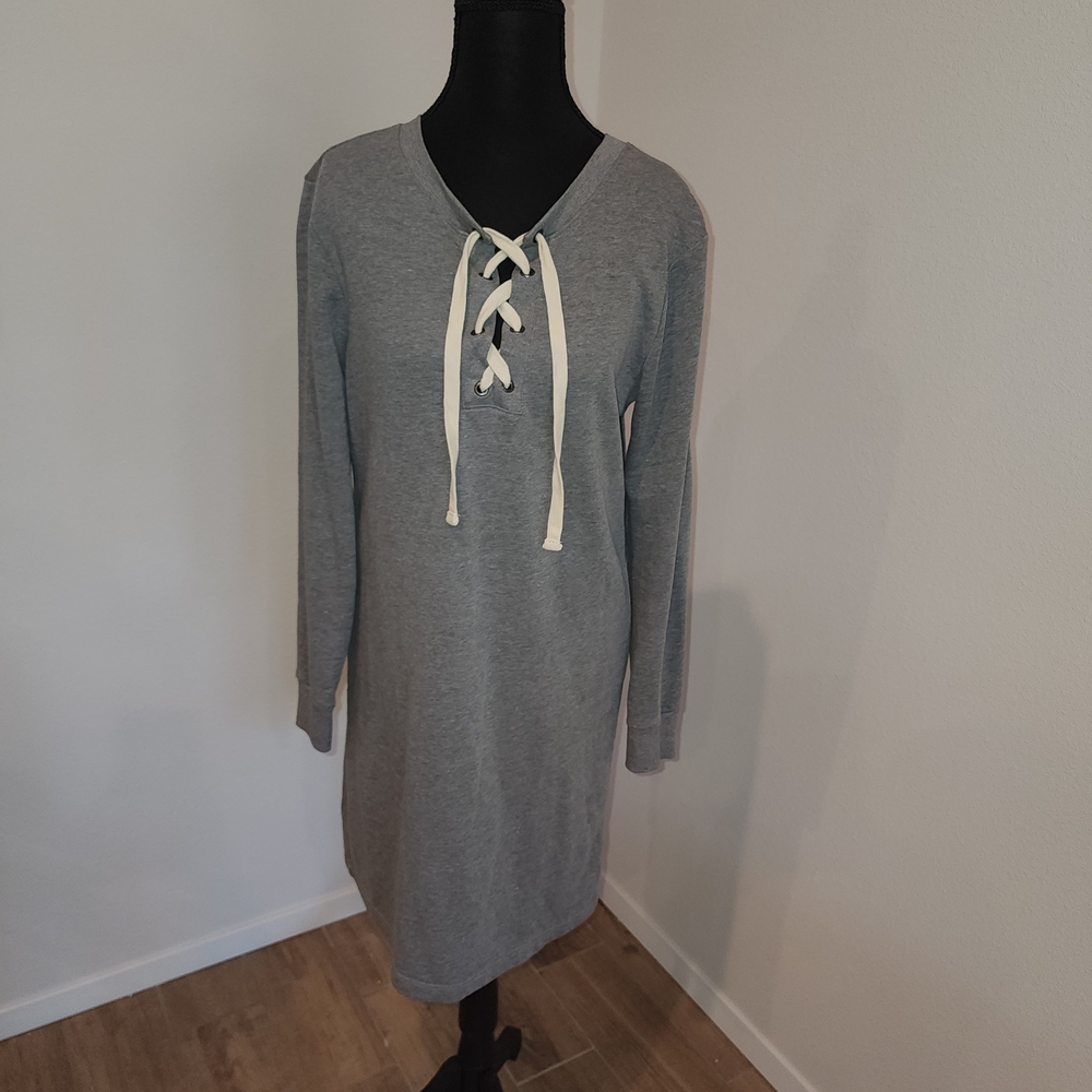 Old Navy Gray Lace-Up Long Sleeve Dress